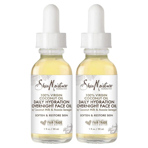 SheaMoisture Coconut Oil for Face - Daily Hydration Overnight Face Oil with Coconut Milk & Acacia Senegal, Argan Oil for Skin, Organic Shea Butter, Hydrating, Vitamin E, 1 Oz (Pack of 2)