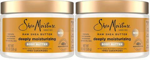 SheaMoisture Deeply Moisturizing Body Butter with Raw Shea Butter, Argan Oil and Pro-Ceramides, Rich Hydration & Healing of Dry Skin, 48H Moisturizing 11.5 oz, (Pack of 2)