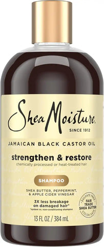 Shea Moisture Strengthen and Restore Shampoo for Damaged Hair 100% Pure Jamaican Black Castor Oil Cleanse and Nourish 13 oz