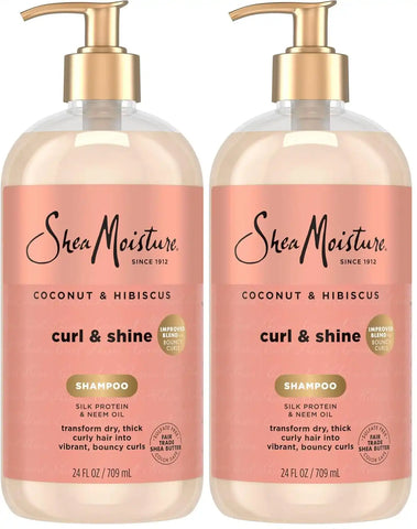 SheaMoisture Shampoo Coconut and Hibiscus,for Thick,Curly Hair,to Cleanse & Hydrate,24 oz,(Pack of 2)
