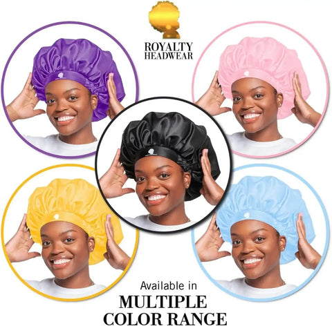 Royalty Headwear Silk Satin Bonnet for Women - Adjustable Jumbo Extra Secure Non-Slip Satin Cap Silk Hair Bonnet for Sleeping