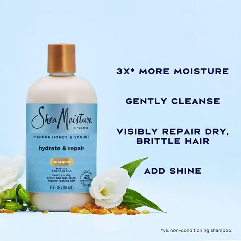 SheaMoisture Shampoo & Conditioner, Manuka Honey & Yogurt Hydrate & Repair + Whipped Curl Cream for Curly Hair Definition, Frizz Control