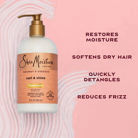 Shea Moisture Curl & Shine Conditioner Coconut & Hibiscus, for Thick, Curly Hair to Moisturize & Soften, 13 oz