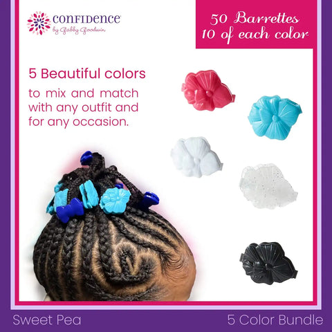 Confidence - GaBBY Bow Sweet Pea Design - Patented Non-Slip Barrettes – 50 Pack – 5 Flower Colors