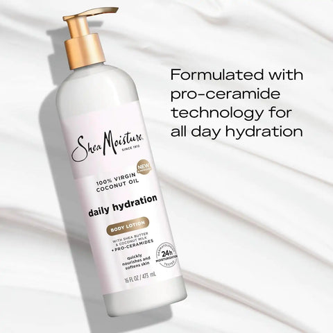 SheaMoisture Daily Hydration Body Lotion with 100% Virgin Coconut Oil, Shea Butter, Coconut Milk and Pro-Ceramides, Quickly Nourish & Soften Skin, 24H Moisturizing 16 oz (Pack of 4)