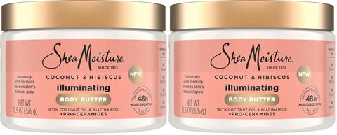 SheaMoisture Illuminating Body Butter with Coconut & Hibiscus, Niacinamide and Pro-Ceramides, Renewing Skin’s Natural Glow, 48H Moisturizing 11.5 oz,(Pack of 2)