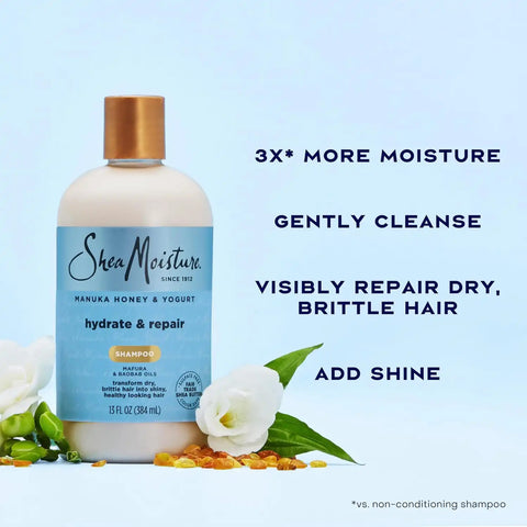 SheaMoisture Shampoo Hydrate and Repair for Damaged Hair with Manuka Honey and Shea Butter 13 oz