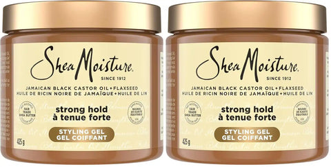 SheaMoisture Strong Hold Styling Gel+Flaxseed Jamaican Black Castor Oil Gives Controlled Style,Infused With Castor Seed Oil,SheaButter & Indulgent Scent ParabenFree AntiFrizz Hair Gel 15oz (Pack of 2)
