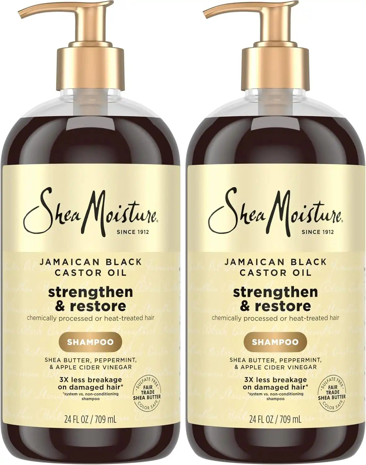SheaMoisture Strengthen and Restore Shampoo Jamaican Black Castor Oil for Damaged Hair Sulfate-Free 24 oz,(Pack of 2)