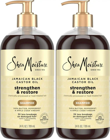SheaMoisture Strengthen and Restore Shampoo Jamaican Black Castor Oil for Damaged Hair Sulfate-Free 24 oz,(Pack of 2)