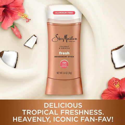 SheaMoisture Deodorant Stick 72h Odor Control Coconut & Hibiscus Fresh Aluminum Free 2.6 oz,(Pack of 2)