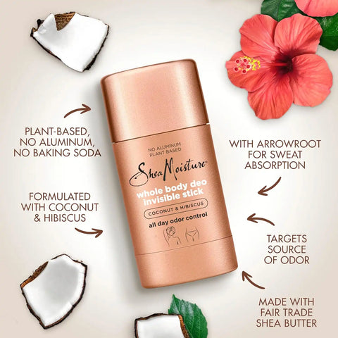 SheaMoisture Invisible Deo Stick Coconut & Hibiscus 3count Whole Body Plant Based, No Aluminum 2.6 oz