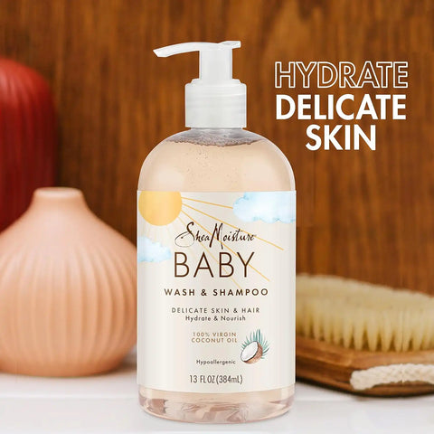 SheaMoisture Baby Wash and Shampoo 100% Virgin Coconut Oil for Baby Skin Cruelty Free Skin Care 13 oz (Pack of 2)