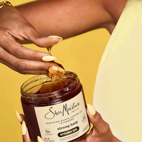 SheaMoisture Strong Hold Styling Gel+Flaxseed Jamaican Black Castor Oil Gives Controlled Style,Infused With Castor Seed Oil,SheaButter & Indulgent Scent ParabenFree AntiFrizz Hair Gel 15oz (Pack of 2)