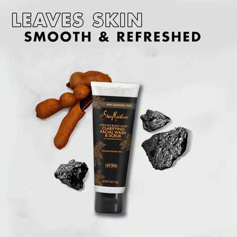 Sheamoisture Facial Wash and Scrub for Blemish Prone Skin African Black Soap to Clarify Skin 4 oz