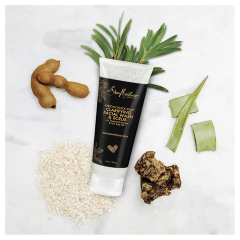 Sheamoisture Facial Wash and Scrub for Blemish Prone Skin African Black Soap to Clarify Skin 4 oz