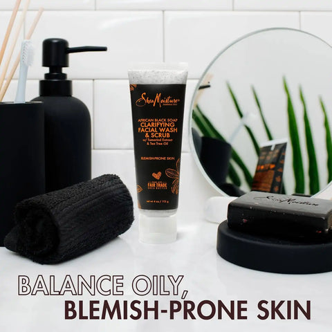 Sheamoisture Facial Wash and Scrub for Blemish Prone Skin African Black Soap to Clarify Skin 4 oz