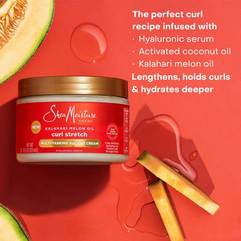 SheaMoisture Curl Stretch Multi-tasking Volume Cream Kalahari Melon Oil and a Tropical Vacation Scent With Hydrating Hyaluronic Serum, Defines Type 4 Curls For Days 11 Fl Oz, (Pack of 2)