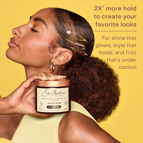 SheaMoisture Strong Hold Styling Gel+Flaxseed Jamaican Black Castor Oil Gives Controlled Style,Infused With Castor Seed Oil,SheaButter & Indulgent Scent ParabenFree AntiFrizz Hair Gel 15oz (Pack of 2)